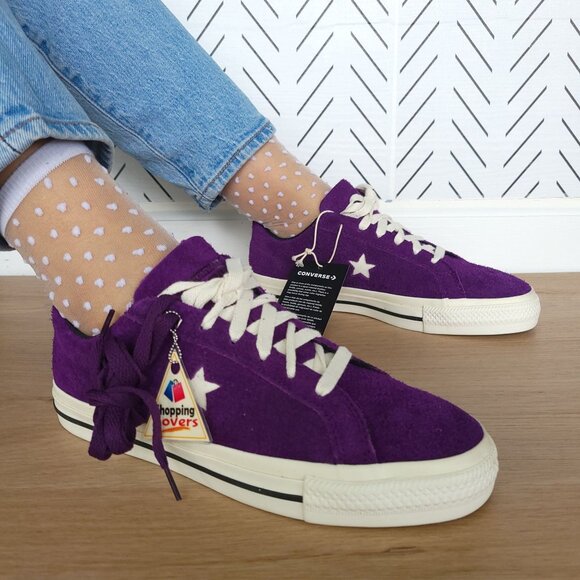 ⭐CONVERSE Women Shoes 8.5 CONS One Star Pro OX Suede Upper Purple Cream A08141C - Picture 1 of 10